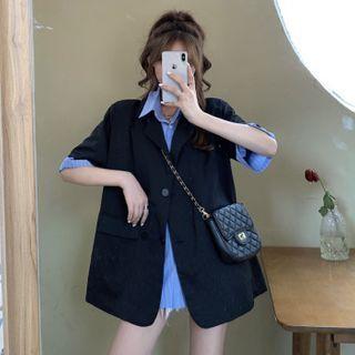 Short-sleeve Double-breasted Blazer / Striped Shirt