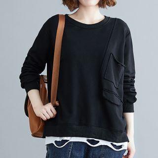 Mock Two-piece Long-sleeve Ripped Top