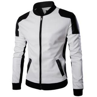 Faux Leather Patch Zip Jacket