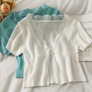 Lace-trim Crop Knit Top