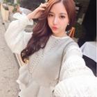 Set: Lace Blouse + Woolen Vest