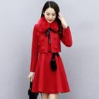 Set: Fluffy Collar Cropped Jacket + Mini A-line Dress