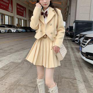 Double Breasted Coat / Pleated A-line Skirt