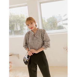 Beribboned Checked Blouse