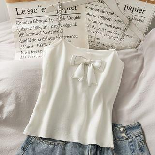 Chain-strap Ribbon-accent Knit Crop Top