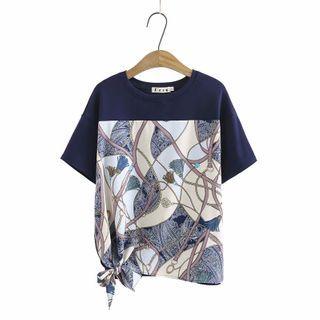 Plus Size Pattern Print Short-sleeve Bow T-shirt