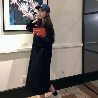 Hooded Zip-front Pullover Dress Black - One Size