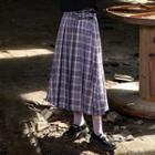 Buckled Pleated Gingham Midi Skirt