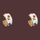 Tulip Alloy Open Hoop Earring 1 Pair - Red & Green & White & Gold - One Size