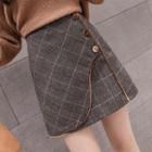 High-waist Plaid Asymmetric Woolen Skirt