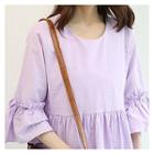 Round-neck Frilled 3/4-sleeve Empire Dress