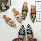 Floral Embroidery Pointy Mules