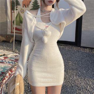 Lace Up Cropped Fluffy Jacket