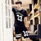 Set: Short-sleeve Lettering T-shirt + Shorts