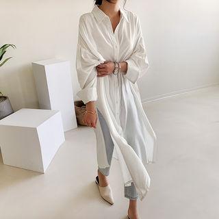Slashed-side Sheer Shirtdress