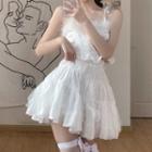 Fluffy Trim Cropped Camisole Top / Mesh Mini A-line Skirt