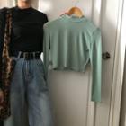 Long-sleeve Mock Neck Crop Top