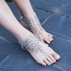 Rhinestone Anklet With Toe Ring