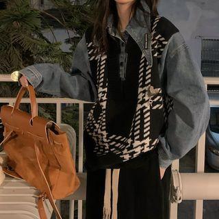 Mock Two Piece Denim Jacket Black & Blue - One Size