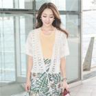 Open-front Short-sleeve Lace Cardigan