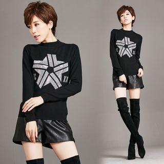 Rhinestone Mock Neck Knit Top