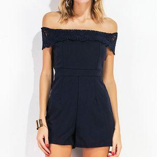 Off Shoulder Lace Short Sleeve Playsuit