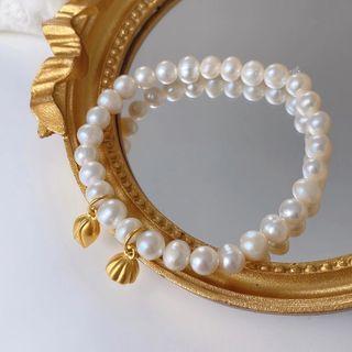 Flower Alloy Faux Pearl Bracelet Gold - One Size