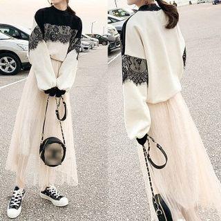 Set: Lace Panel Sweater + Midi A-line Skirt