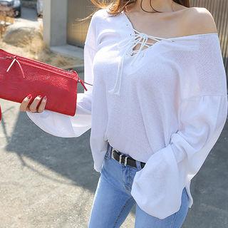 Off-shoulder Eyelet-detailed T-shirt