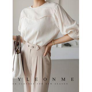Puff-sleeve Pintuck Textured Blouse