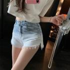 High-waist Letter Print Gradient Denim Shorts