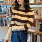 Striped Letter Embroidered Knit Top