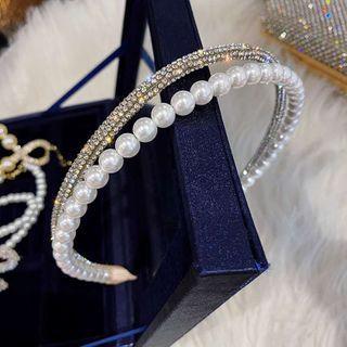 Faux Pearl & Rhinestone Headband As Shown In Figure - One Size
