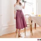 Tie-waist Plain Chiffon Midi Skirt