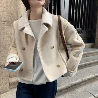 Double-breasted Fleece-lined Coat Almond - One Size