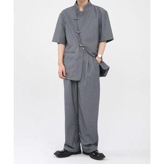 Elbow-sleeve Buckled Jacket / Dress Pants