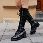 Lace-up Block-heel Tall Boots
