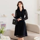 Open-placket Lace Flare Dress