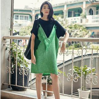 V-neck Fringed Jumper Dress