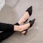 Pointy Satin Ankle Strap Flat Heel Sandals