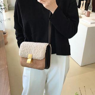Faux Shearling Flap Crossbody Bag As Shown In Figure - One Size