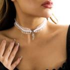 Rose Pendant Lace Choker 4845 - Silver - One Size