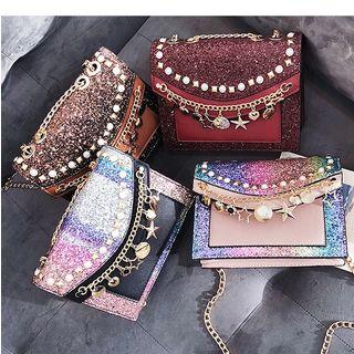 Sequined Faux Pearl Crossbody Bag
