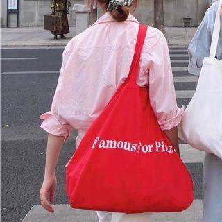 Lettering Canvas Tote Bag White Lettering - Red - One Size