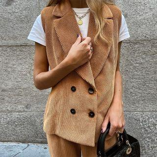 Corduroy Plain Loose Fit Vest
