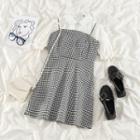 Puff-sleeve Blouse / Spaghetti Strap Gingham Mini A-line Dress