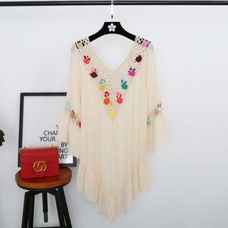 Lace Panel V-neck Frilled Cover-up