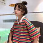 Embroidered Striped Loose-fit Short-sleeve Polo-shirt