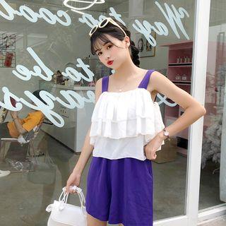 Set: Ruffle Trim Tank Top + Plain Skort