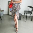 Tie-waist Wrap-front Pattern Midi Skirt